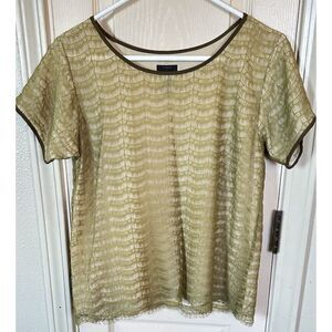 J. Crew Lace Overlay Top Blouse Sz Small Women's Green Short Sleeve